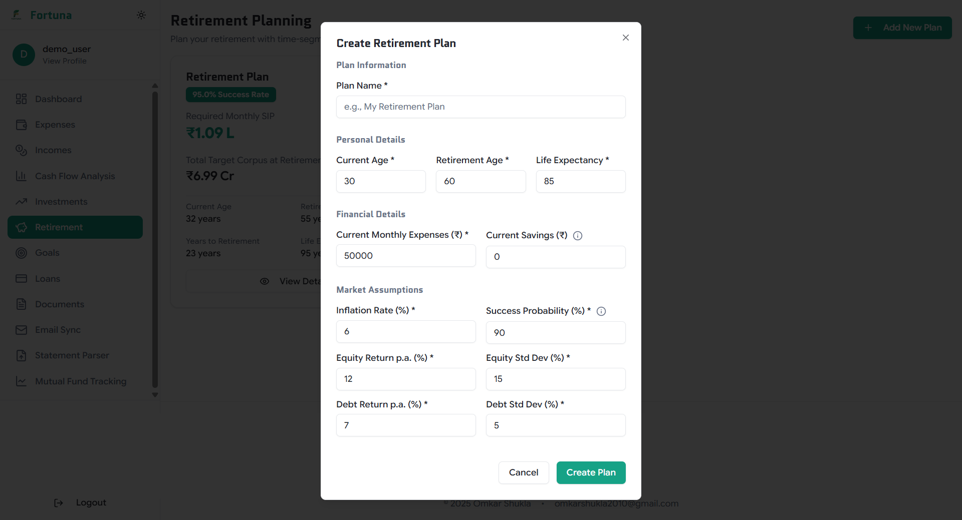 Retirement Plan Input Form